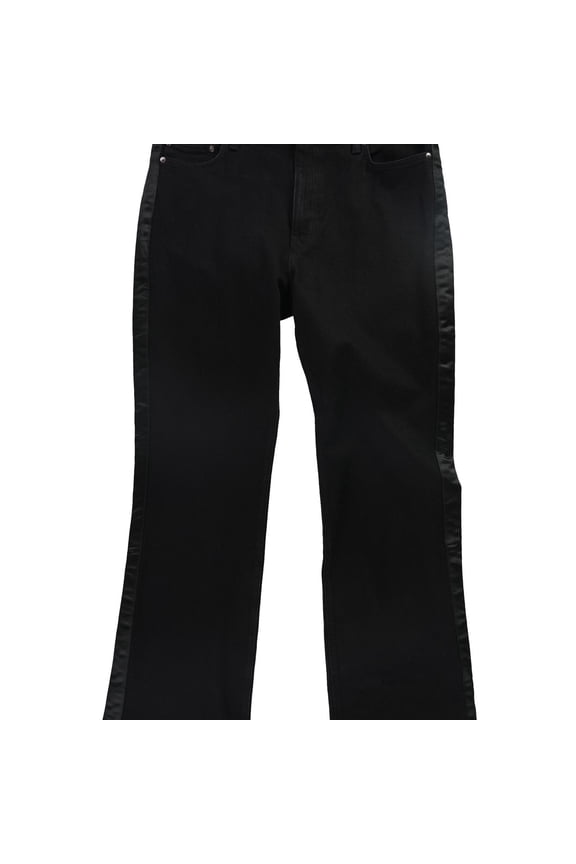 Womens Satin Stripe High Rise Boot Cut Jeans, Black, 16