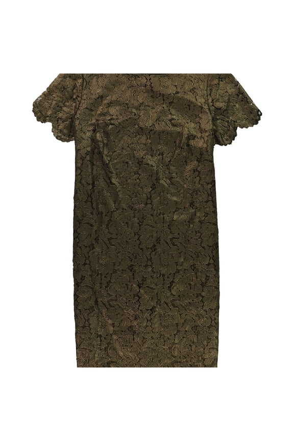 Womens Gold Lace Short Sleeve Boat Neck Mini Shift Cocktail Dress Size: 6
