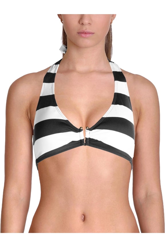 Womens Striped Halter Swim Top Separates