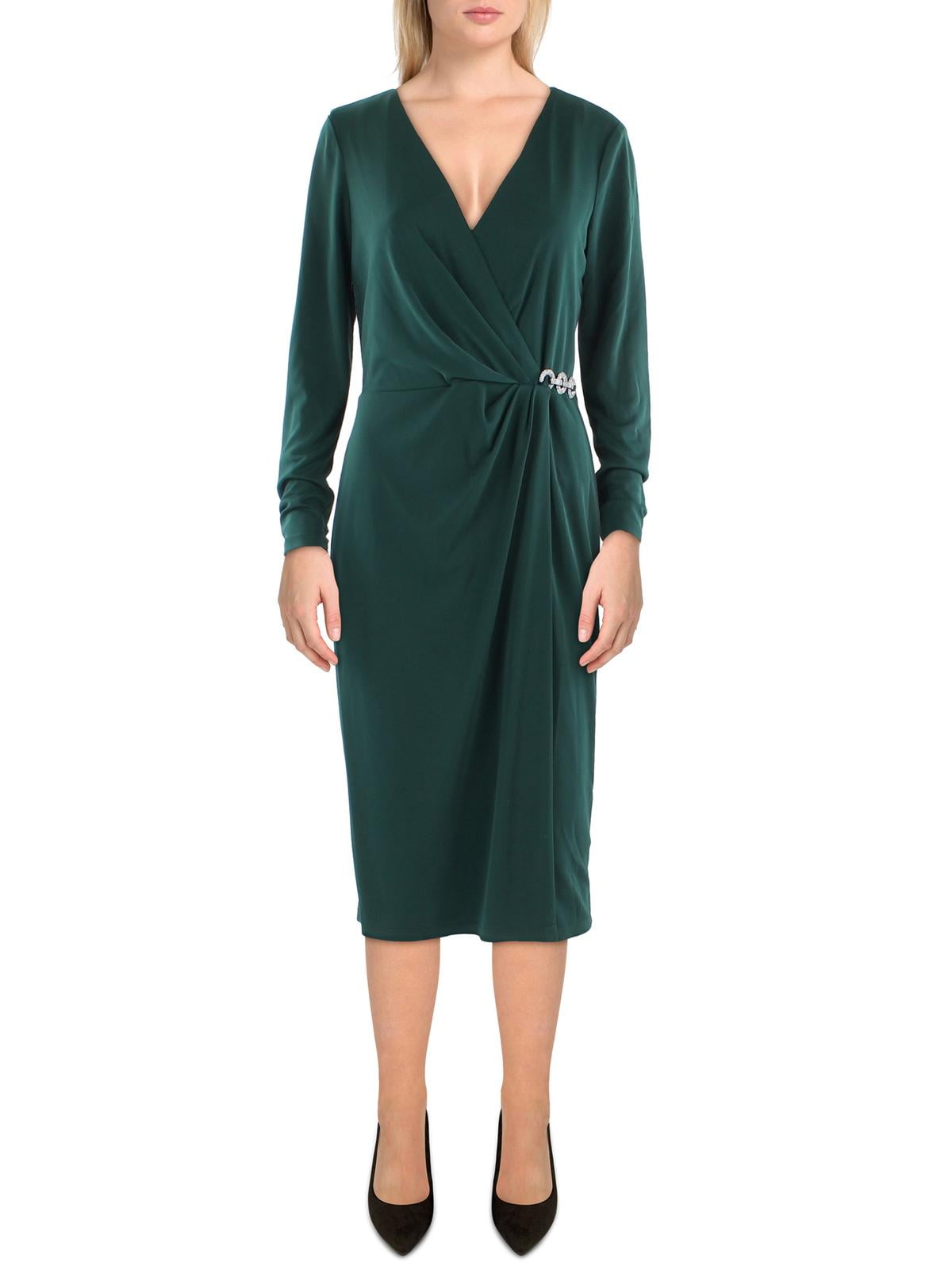 Lauren Ralph Lauren Womens Surplice Midi Cocktail and Party Dress