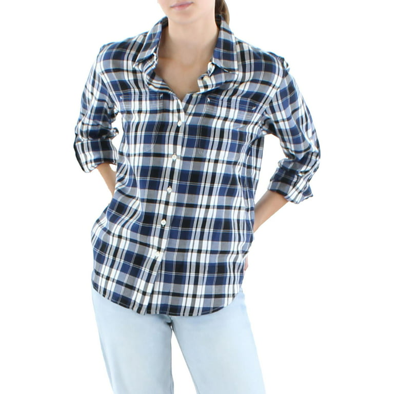 Lauren Ralph Lauren Plus Size Notch Collar 3/4 Sleeve Button Front