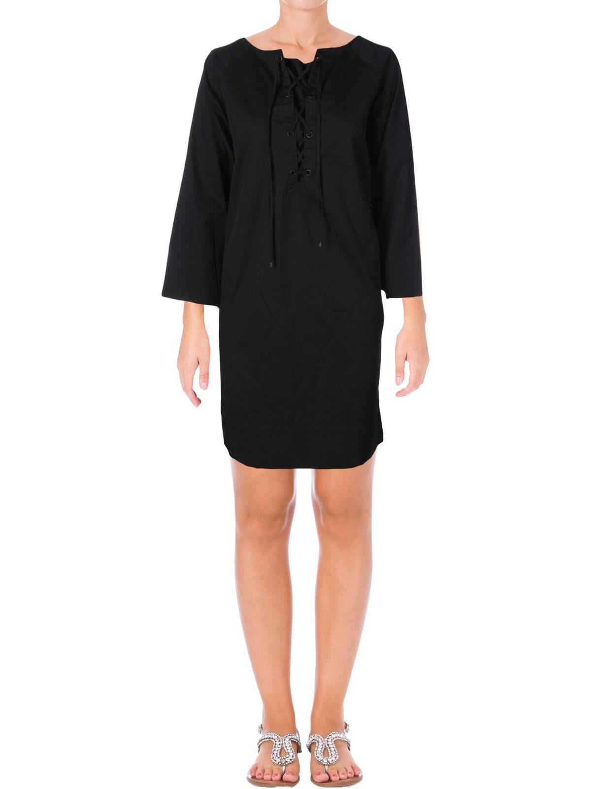 Lauren Ralph Lauren Womens Twill Lace-Up Casual Dress Black Lauren Ralph Lauren Womens Twill Lace-Up Casual Dress Black