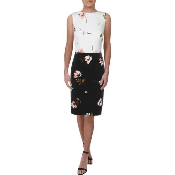 Lauren Ralph Lauren Womens Valerie Floral Sleeveless Sheath Dress B/W 10