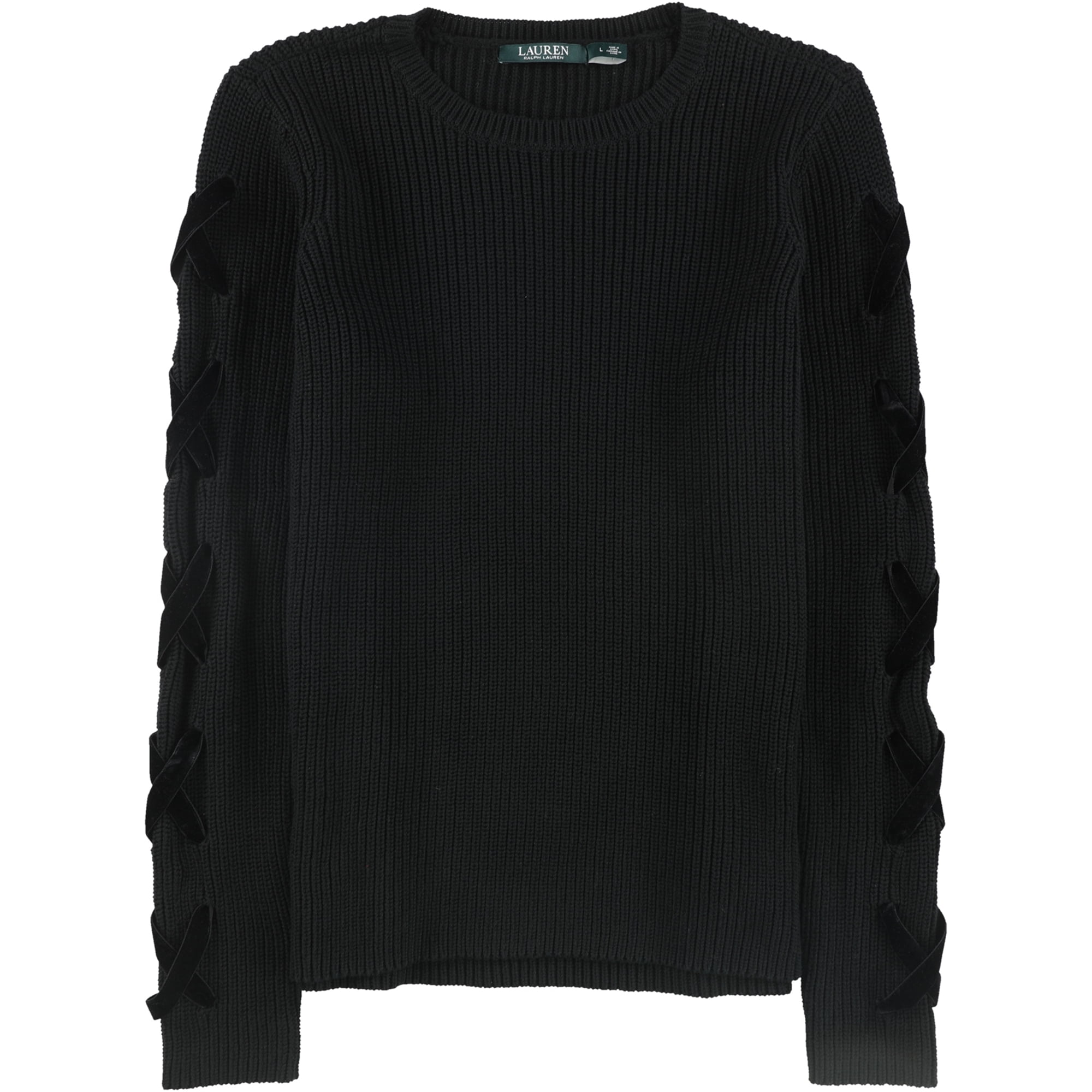 Lauren Ralph Lauren Womens Velvet Lace-Up Cotton Sweater Medium Black - NWT  $135 