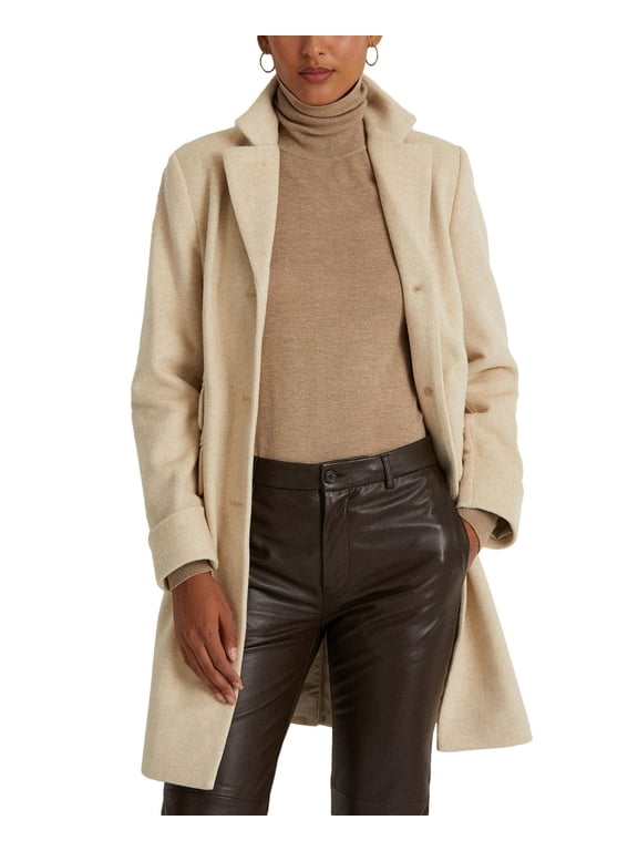 Wool Blend Walker Coat Women's 12 Cream Pockets Long Sleeve