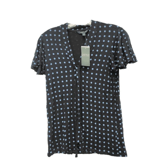 Lauren Ralph NAVY Women's Polka Dots Pullover Top Blouse, US Small