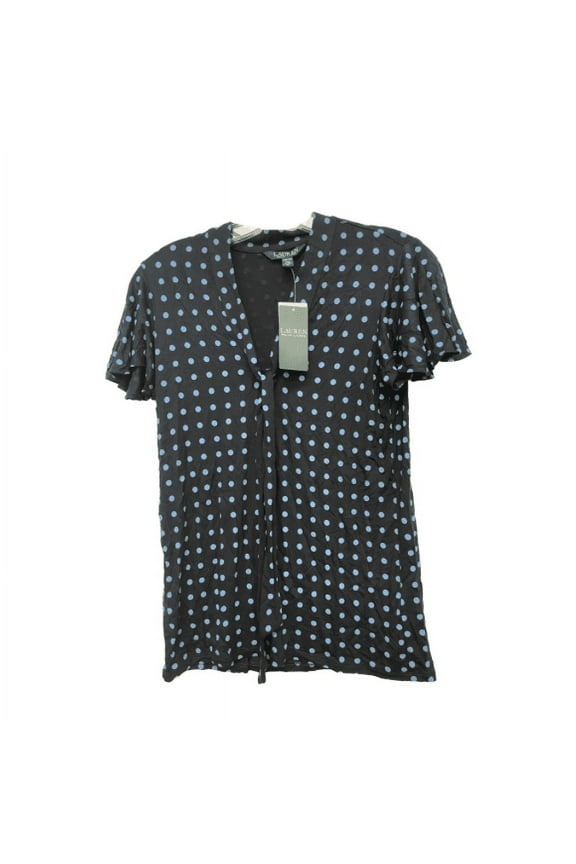 Lauren Ralph NAVY Women's Polka Dots Pullover Top Blouse, US X-Small