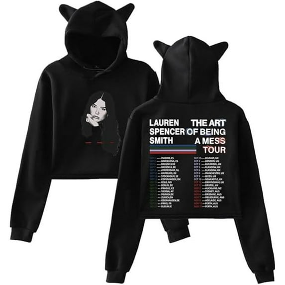 Lauren Spencer Smith Merch The Art Of Being A Mess Tour 2025 Cat Ears Hoodie Women's Fashion Sweatshirt,4XL,Black