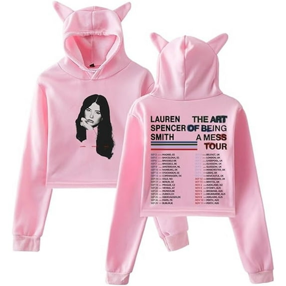 Lauren Spencer Smith Merch The Art Of Being A Mess Tour 2025 Cat Ears Hoodie Women's Fashion Sweatshirt,4XL,Pink