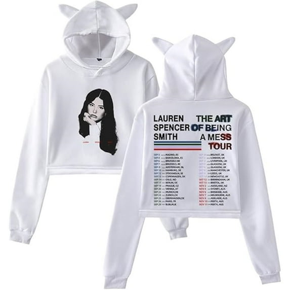 Lauren Spencer Smith Merch The Art Of Being A Mess Tour 2025 Cat Ears Hoodie Women's Fashion Sweatshirt,M,White