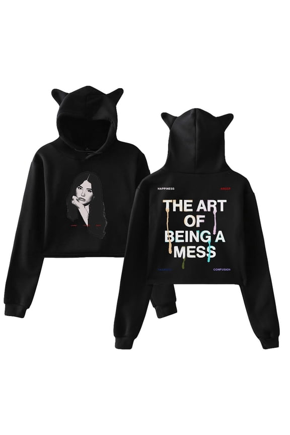 Lauren Spencer Smith The Art Of Being A Mess Photo Hoodie Women Cat Ears Crop Top Long Sleeve Streetwear
