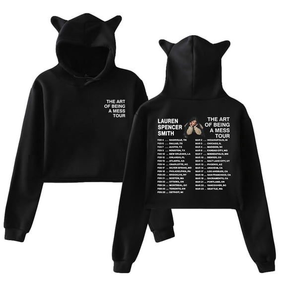 Lauren Spencer Smith The Art Of Being A Mess Tour 2026 Hoodie Cat Ears Crop Top Women Long Sleeve Streetwear