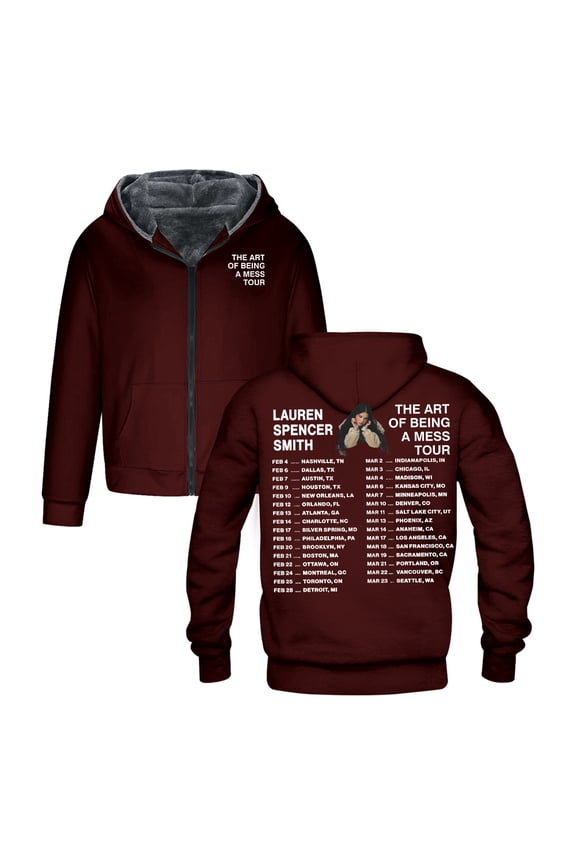 Lauren Spencer Smith The Art Of Being A Mess Tour 2026 Long Sleeve Zipper Hoodie Men Women Outerwear Coat