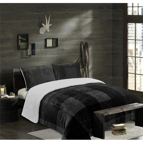 Lauren Taylor 3 Pieces Fleece Sherpa Reversible Queen Comforter Set - Soft & Durable 100% Polyester, Lightweight Comforter Queen Size with Machine Washable Fabric (Grey, 1 Comforter & 2 Shams)