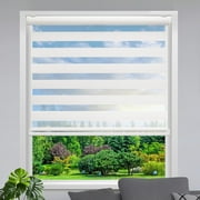Lauren Taylor Cordless Zebra Blinds for Windows - 100% Polyester Pull Down Roller Shades for Windows (White, 18" W x 84" H)