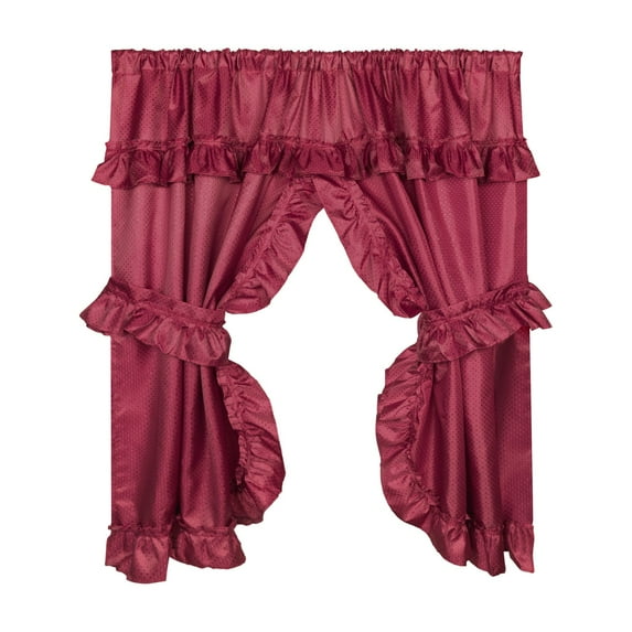 Lauren Window Curtain with Ruffled Valance, Burgundy