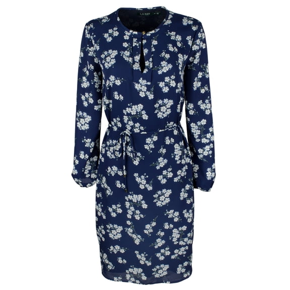 Lauren  Women's Petite Floral Georgette Dress BLU 14P
