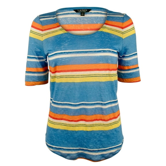 Lauren  Women's Petite Striped Linen Tee Shirt-BM-PXS