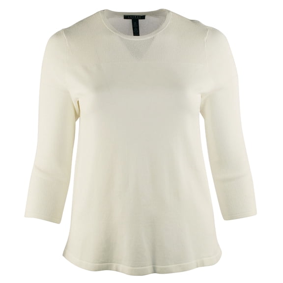 Lauren  Women's Plus Size Mesh Sleeve Crewneck Pullover Sweater Prl 2X