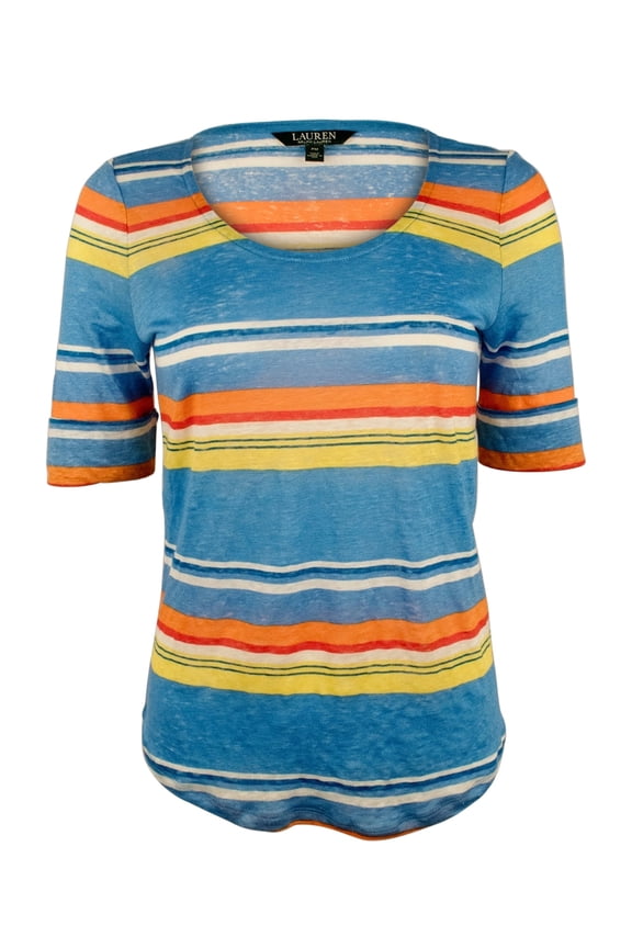 Lauren  Women's Plus-size Striped Linen Tee Shirt-BM-2X