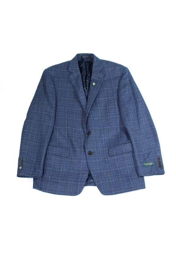 Lauren by Ralph Lauren Men Blazer Plaid Notch Collar Wool, Navy, 42T