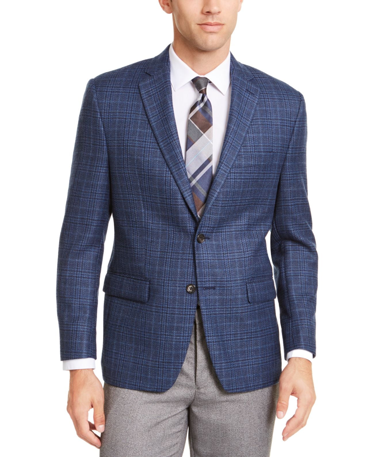 Lauren by Ralph Lauren Men Blazer Plaid Notch Collar Wool Navy 50T Walmart