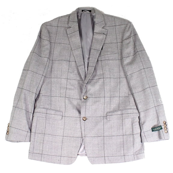 Lauren by Ralph Lauren Mens Sport Coat Long Windowpane Gray 48