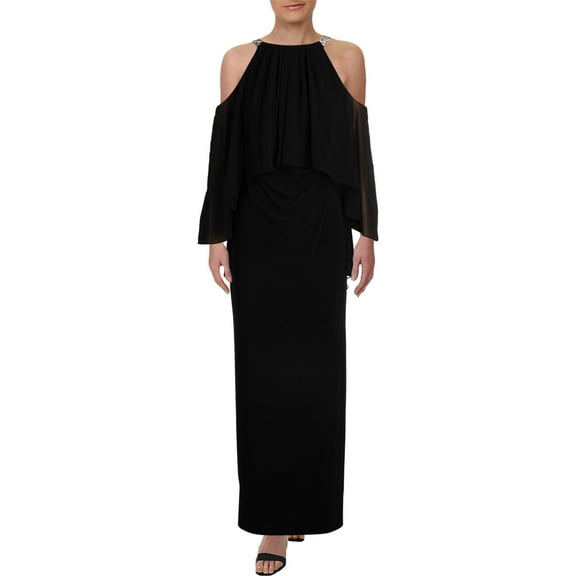 Lauren by Ralph Lauren Women's Beaded Cold-Shoulder Gown (4, Black)