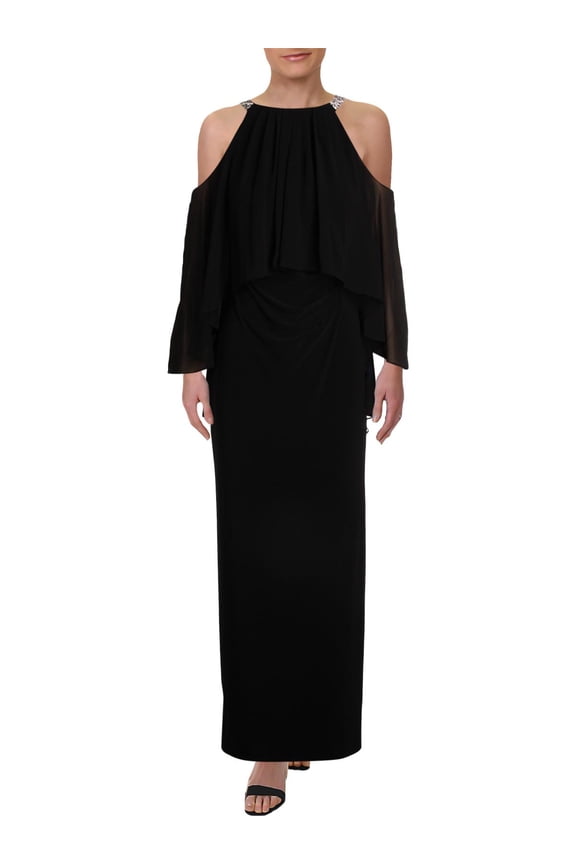 Lauren by Ralph Lauren Women's Beaded Cold-Shoulder Gown (4, Black)
