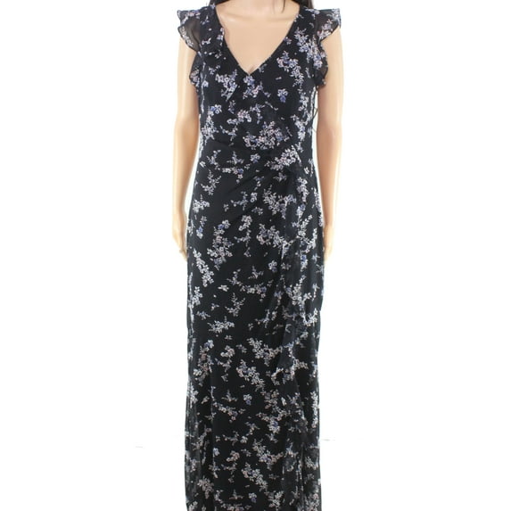 Lauren by Ralph Lauren Women's Dress Sheath Floral Ruffle Blue 10