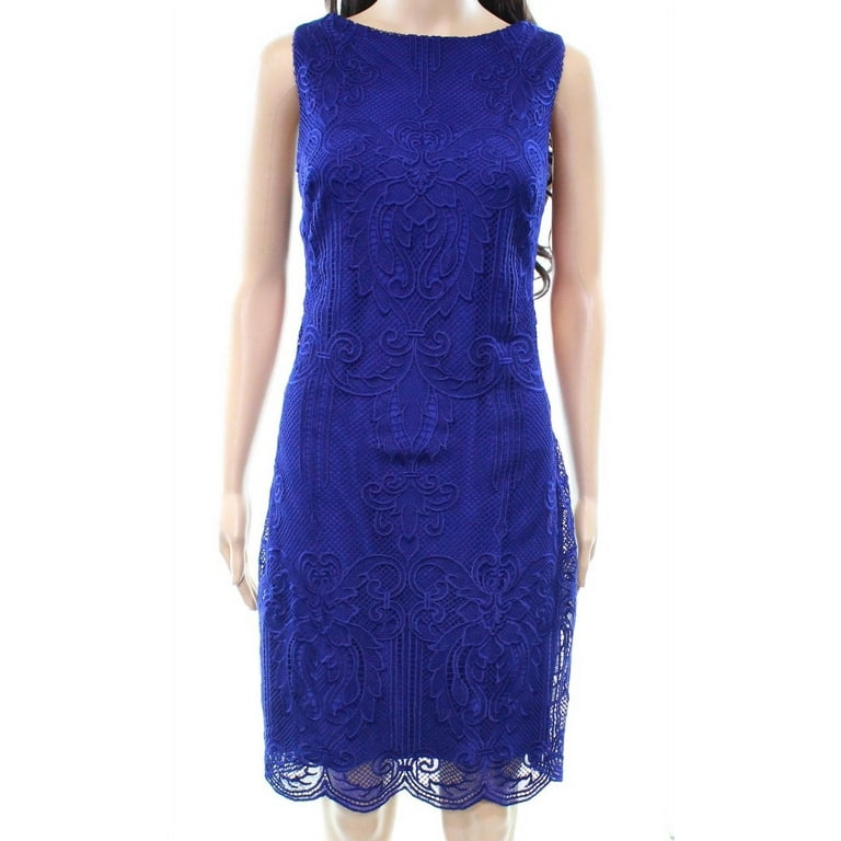 Lauren by Ralph Lauren Women s Lace Sleeveless Sheath Dress 16 Cannes Blue Walmart