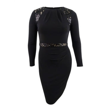 Lauren by Ralph Lauren Women's Petite Lace-Trim Dress (4P, Black)