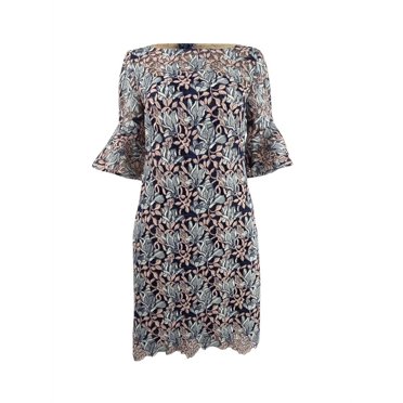 Lauren by Ralph Lauren Women's Ruffled-Cuff Lace Dress (10, Blossom Multi)