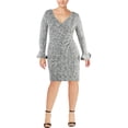 thumbnail image 1 of RALPH LAUREN Womens Gray Ruffled Cuff Long Sleeve V Neck Above The Knee Sheath Dress  Size: 14, 1 of 2