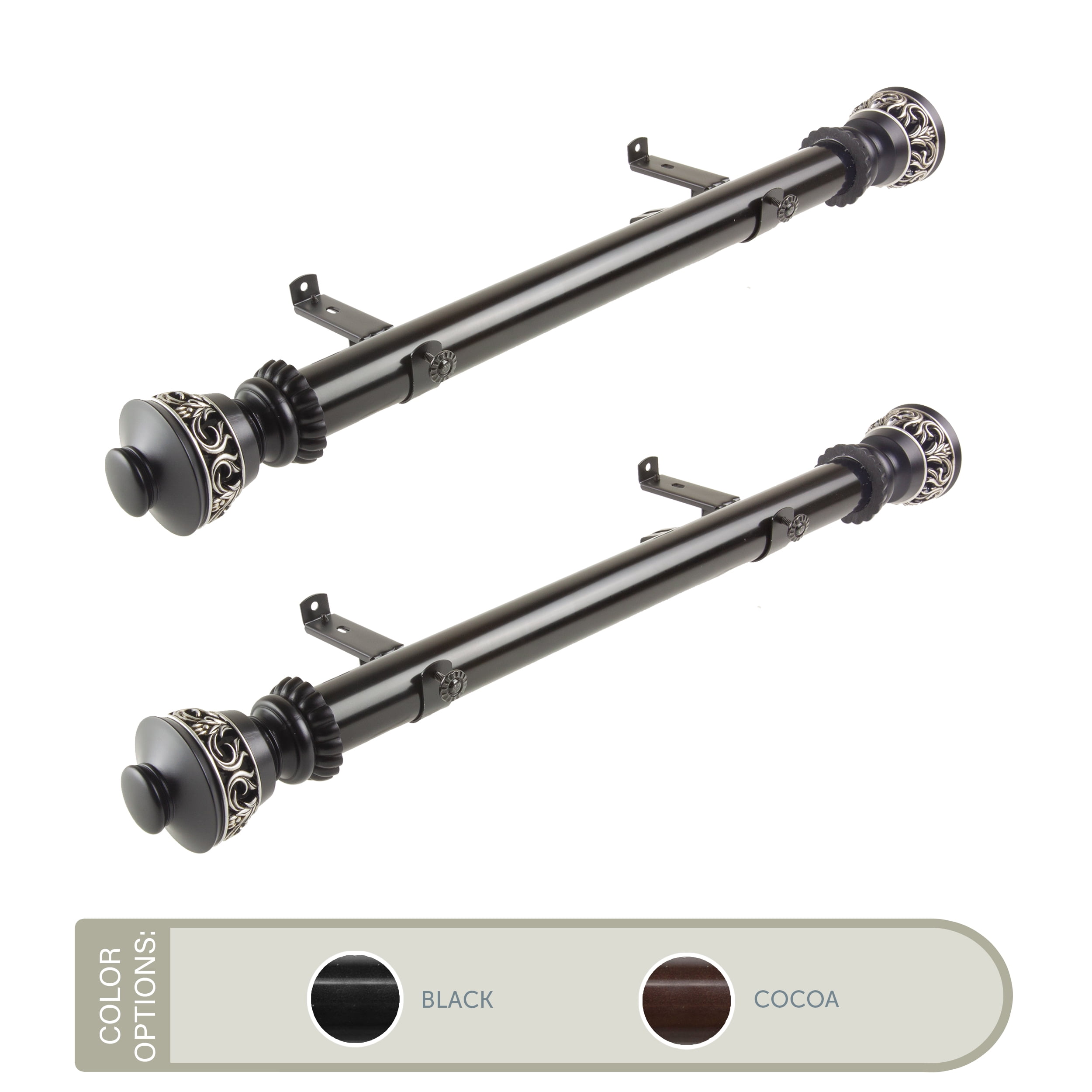 Laurence 1.5" Side Curtain Rod 24 inch Long (Set of 2) - Black
