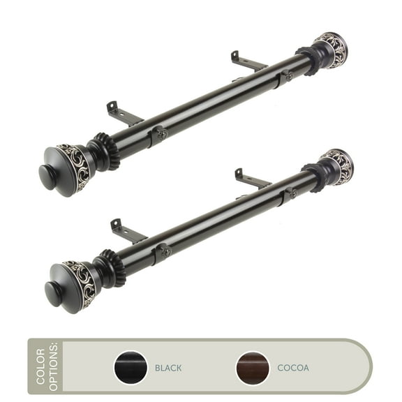 Laurence 1.5" Side Curtain Rod 24 inch Long (Set of 2) - Black