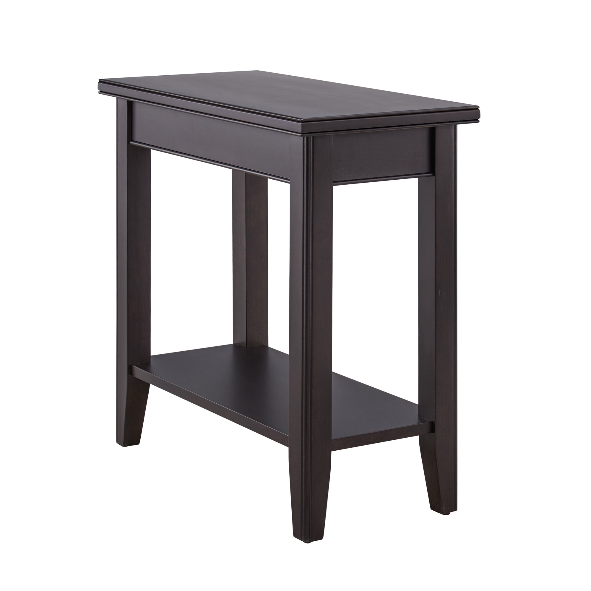 Black Solid Wood Narrow End Table with Shelf, Small Space, 12 in. W