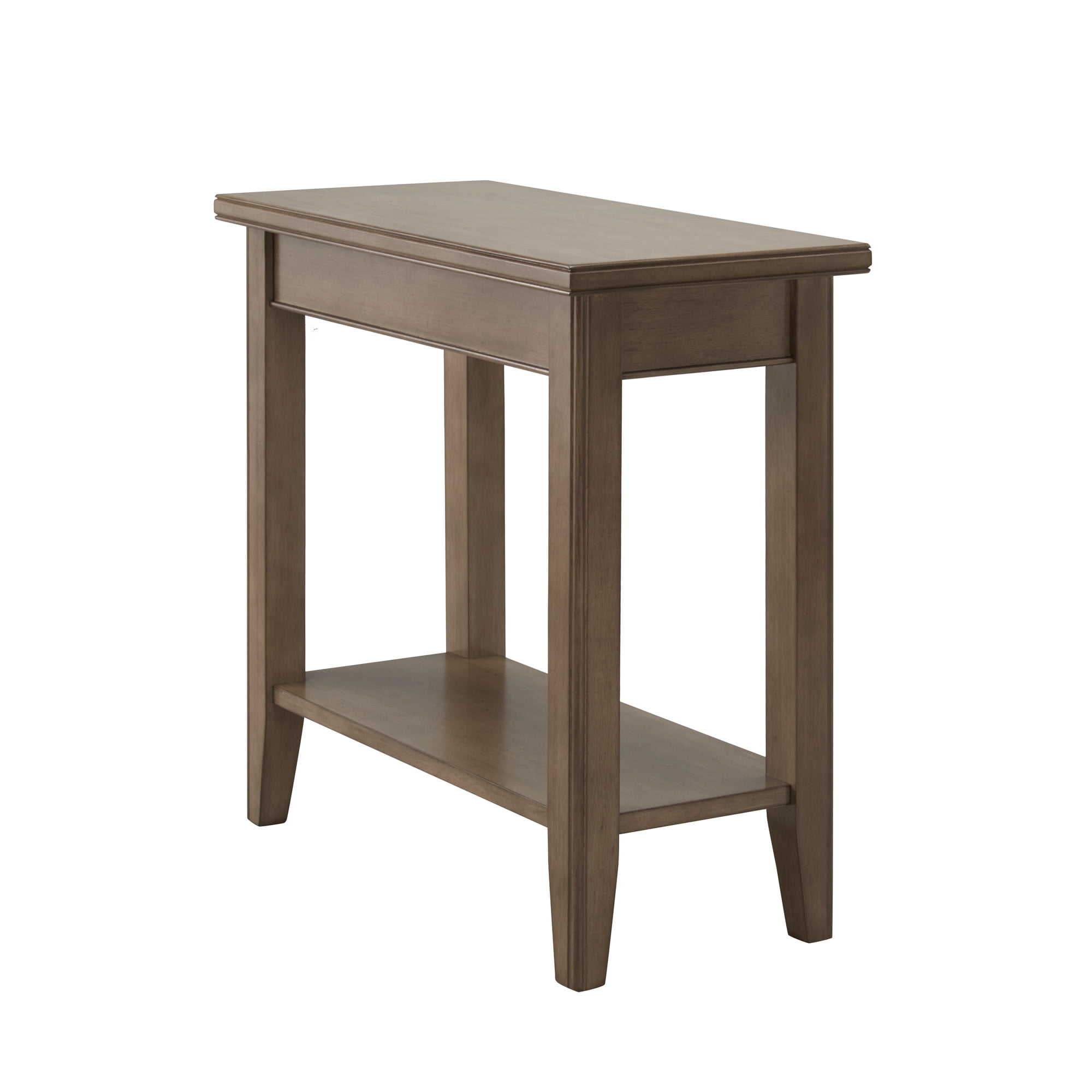 Smoke Gray Solid Wood Narrow End Table with Shelf, Small Space, 12 in. W