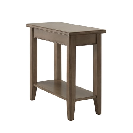 Smoke Gray Solid Wood Narrow End Table with Shelf, Small Space, 12 in. W