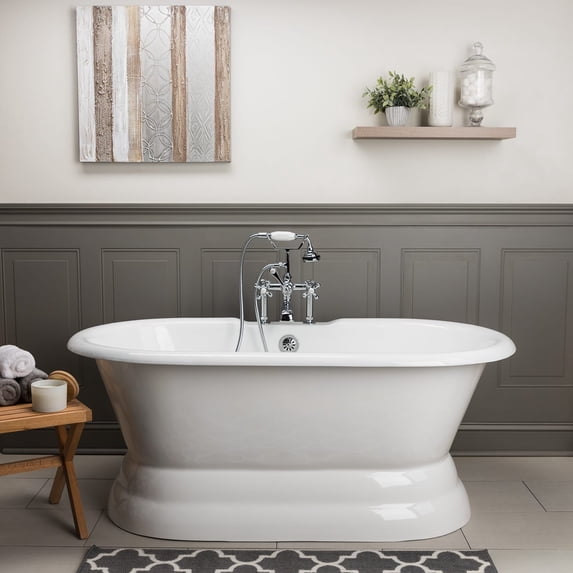 Laurent 66 Inch Cast Iron Double Ended Pedestal Tub - Rim Faucet Drillings