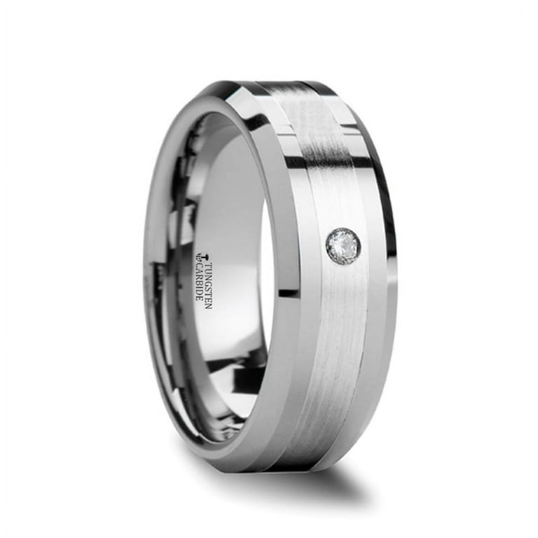 Thorsten LAURENT Platinum Inlaid Beveled Tungsten Ring with Diamond - 8mm Thorsten LAURENT Platinum Inlaid Beveled Tungsten Ring with Diamond - 8mm
