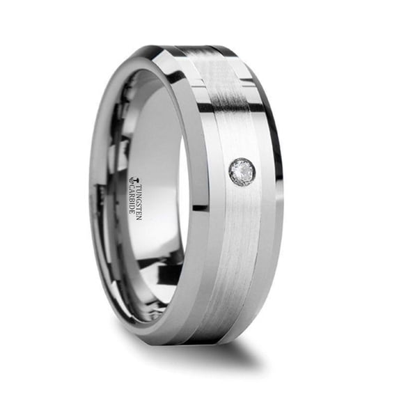 Laurent Platinum Inlaid Beveled Tungsten Ring With Diamond