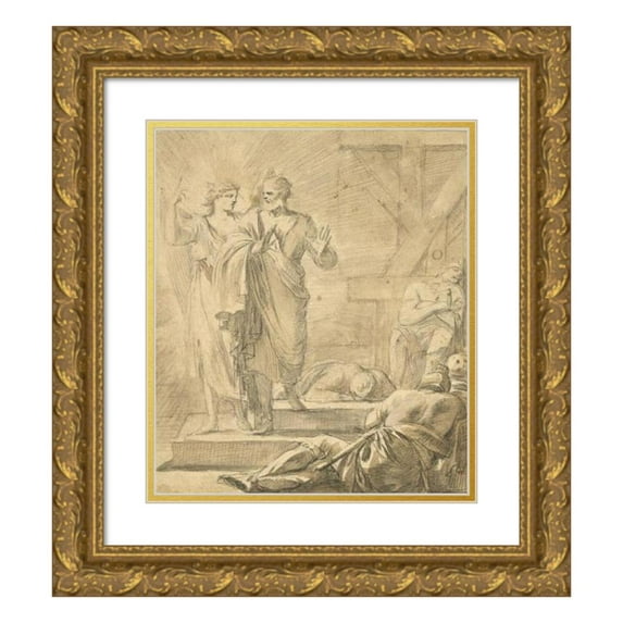 Laurent de la Hyre 15x17 Gold Ornate Wood Frame and Double Matted Museum Art Print Titled - The Liberation of Saint Peter (1647)