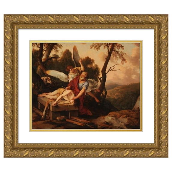 Laurent de la Hyre 18x15 Gold Ornate Wood Frame and Double Matted Museum Art Print Titled - The Sacrifice of Abraham (1650)