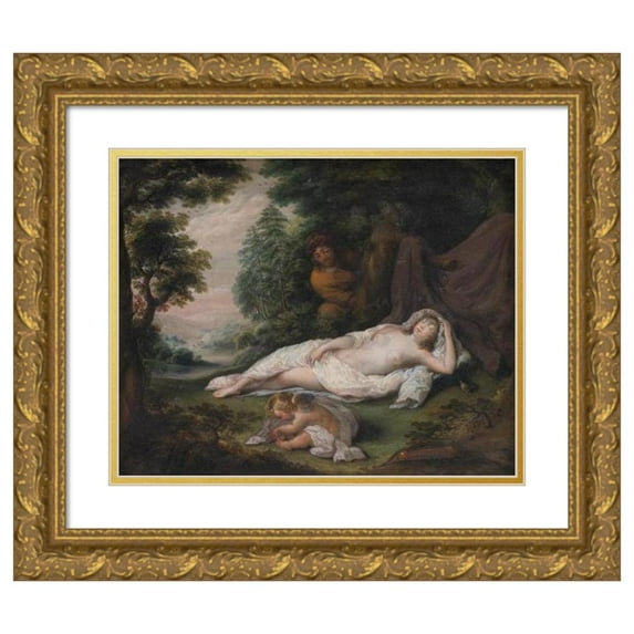 Laurentius de Neter 24x20 Gold Ornate Framed and Double Matted Museum Art Print Titled - Sleeping Nymph Watched by a Man (1649)