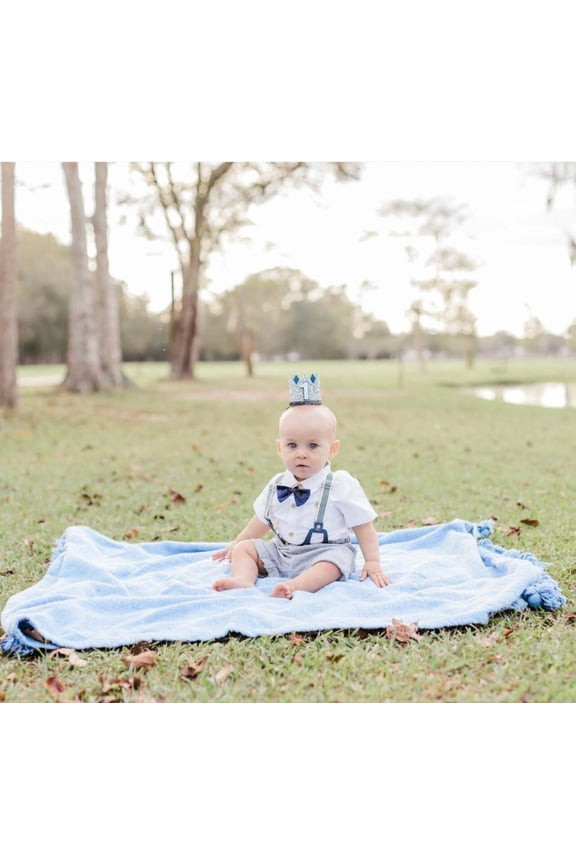 Baby Boys 4 Pcs Infant Outfit Grey Navy Bodysuit and Suspenders Set Baptism Christening Wedding Outfit Ring Bearer Boys Easter Clothes Outfit 6-12M