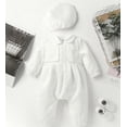 thumbnail image 1 of Laurenza's Baby Boys Baptism Christening Romper with Hat Embroidery Lace Accents Off-White White, 1 of 1