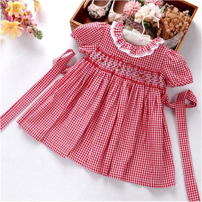 open lace back dress Pink Gingham Smocked Easter Bunny Dress 4T main image 1