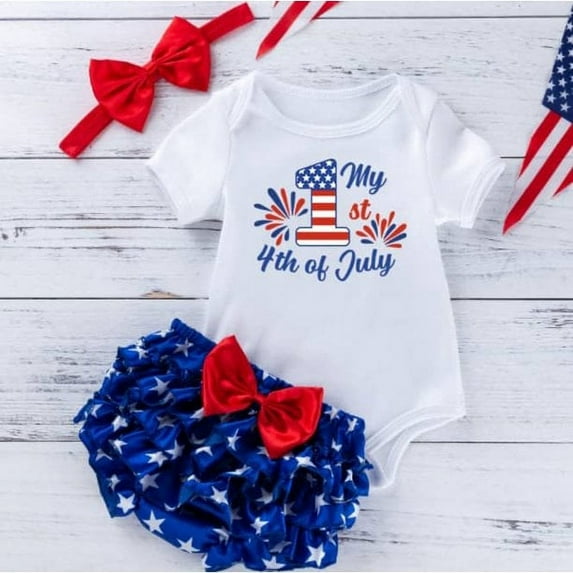 Laurenza's Baby Girls My First Fourth of July Patriotic Outfit Three Piece Set 12M