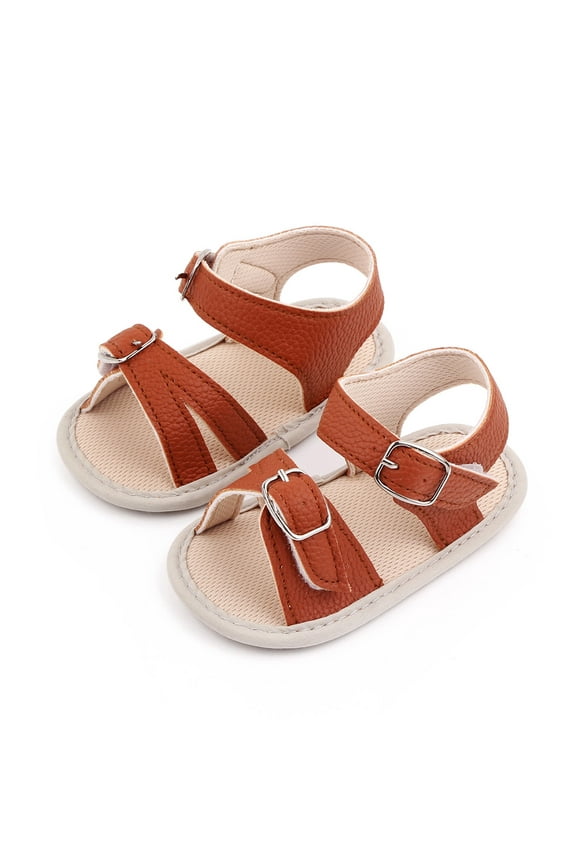 Baby Girls Summer Leather Brown Buckle Sandals Size 1 0-6M